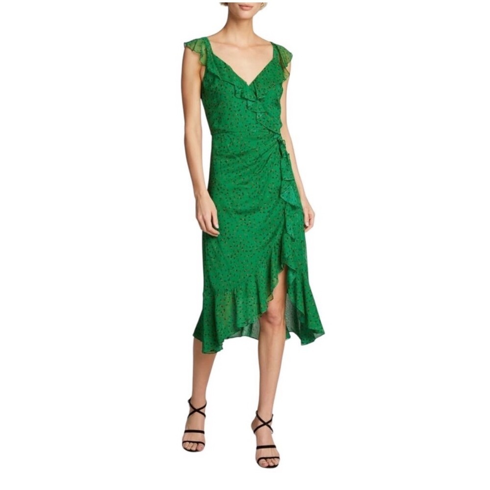 Veronica Beard Amal Green Ditzy Floral Asymmetrical Ruffle Dress